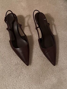 Vince Dark Brown Leather Pointed Slingback Pumps